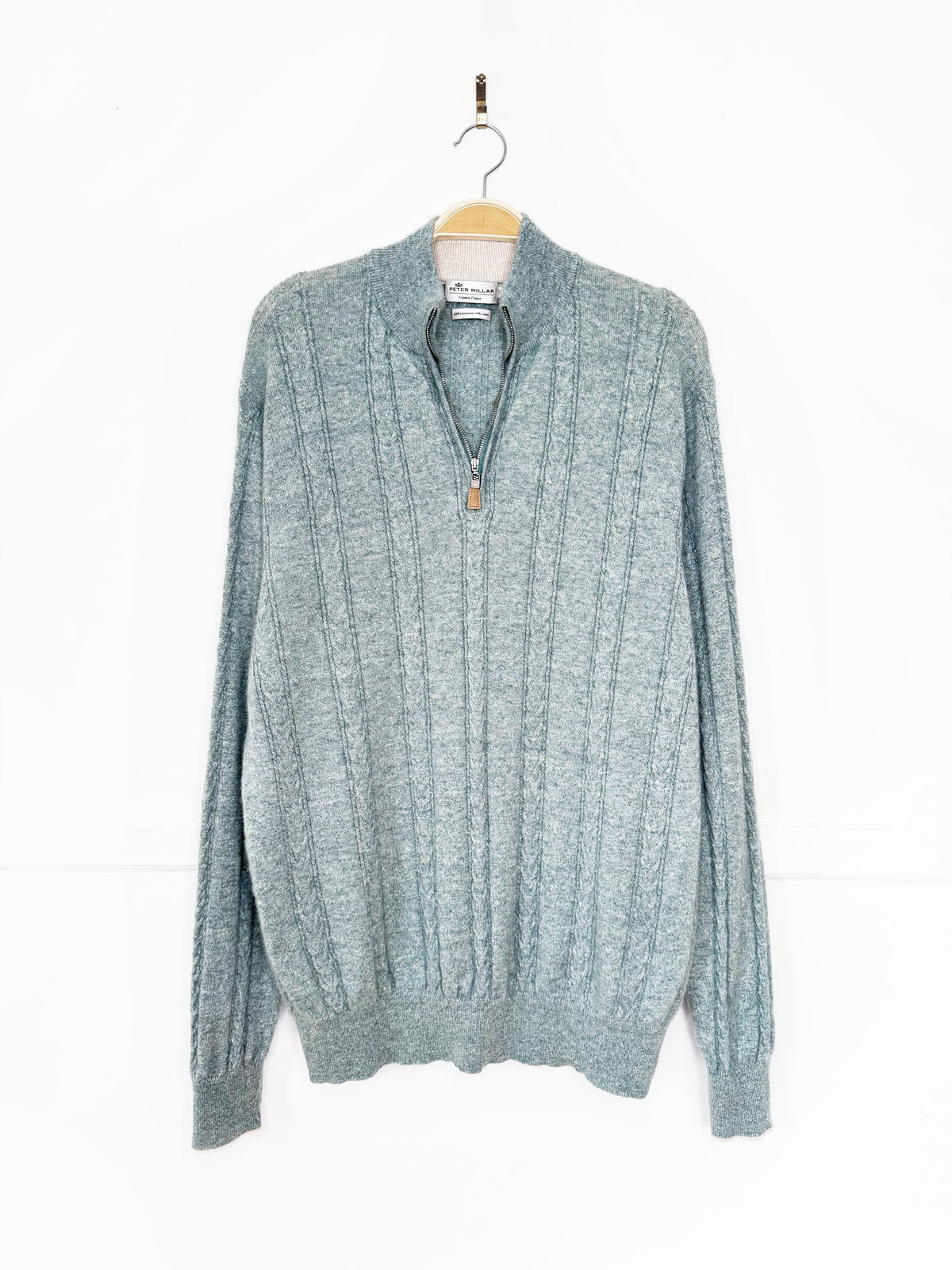vintage pete millar cashmere-linen 1/4 zip cable knit sweater