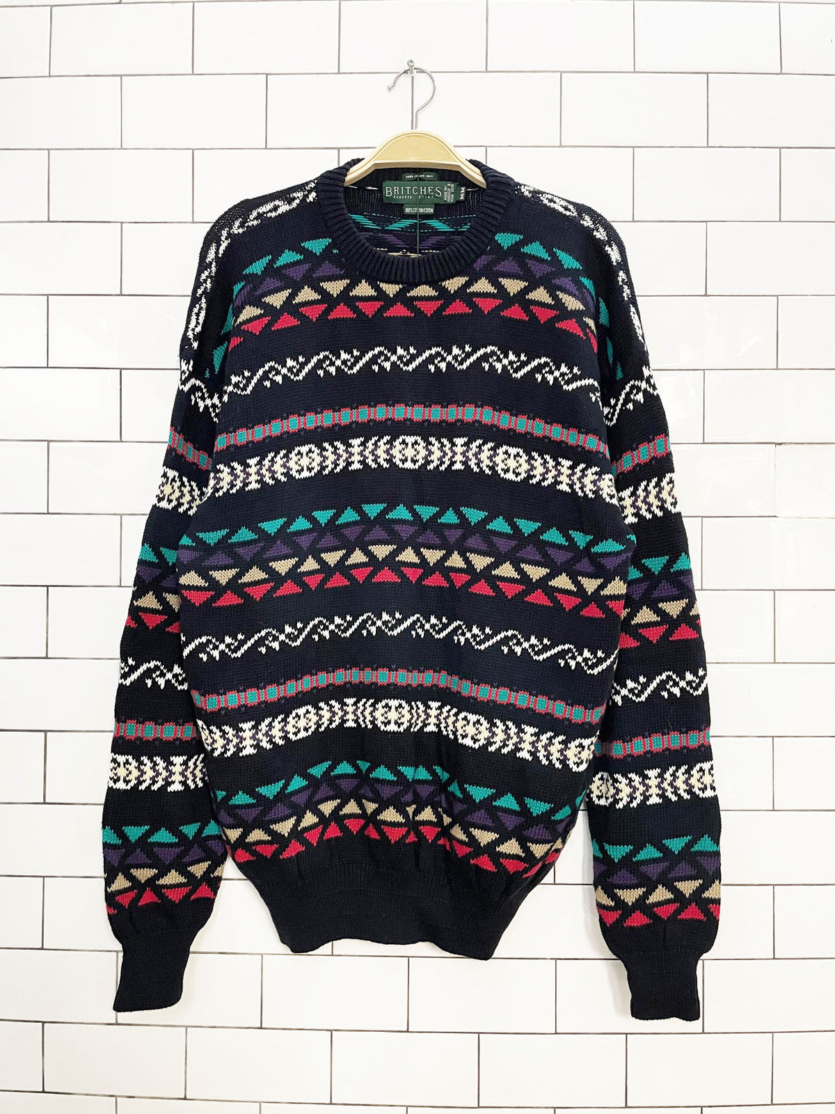 nwt vintage 90s britches hand framed knit sweater