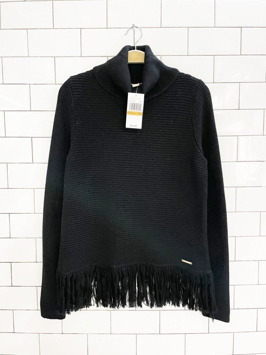 nwt michael kors fringe hem knit turtleneck sweater - good market thrift store