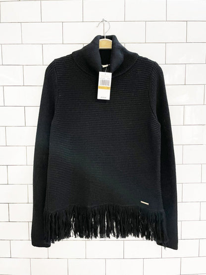 nwt michael kors fringe hem knit turtleneck sweater - good market thrift store