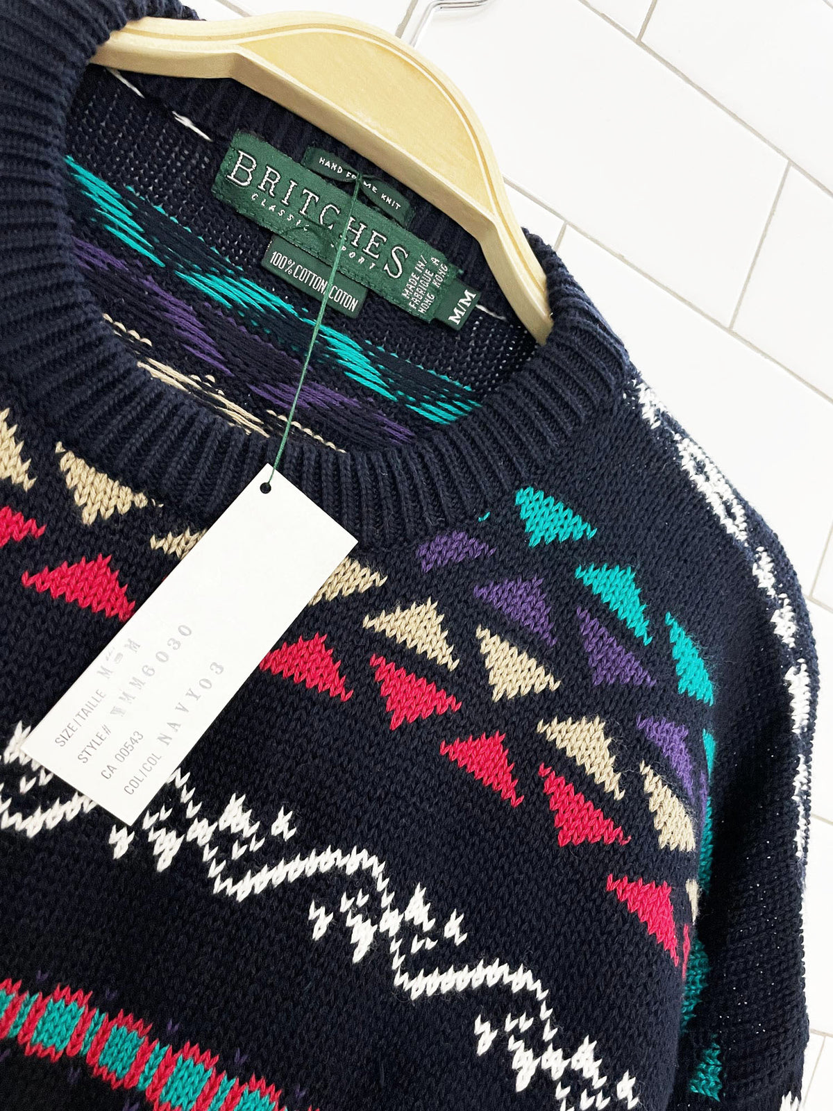 nwt vintage 90s britches hand framed knit sweater