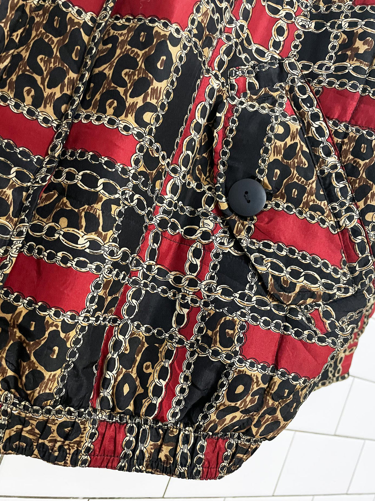 vintage 90s anna & frank 100% silk animal print chain plaid bomber jacket