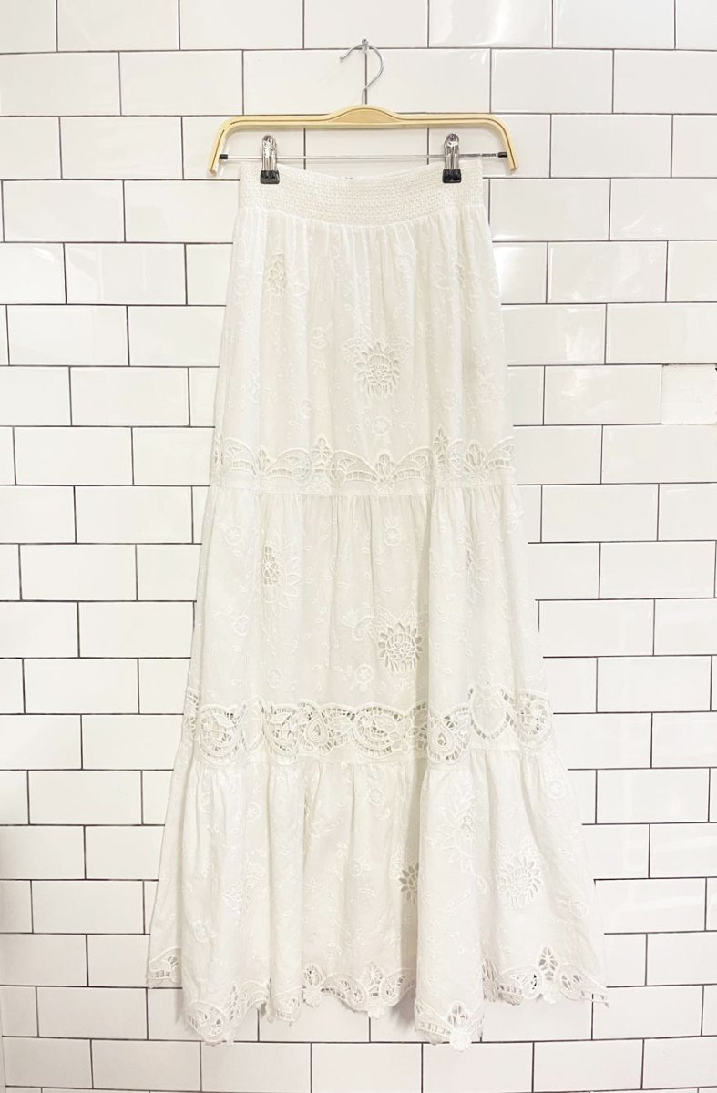 alice + olivia reise eyelet tiered maxi skirt - good market thrift store