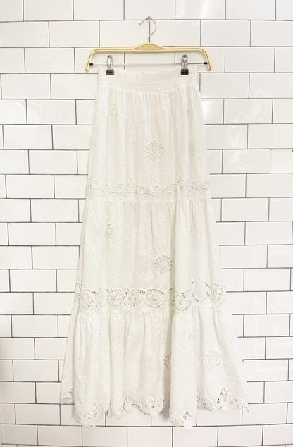 alice + olivia reise eyelet tiered maxi skirt - good market thrift store