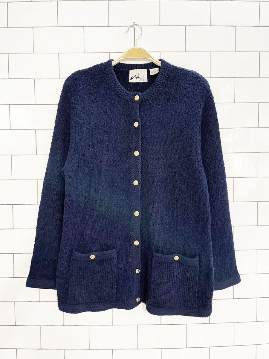 vintage 60s willi of california boucle knit pocket cardigan - good market thrift store