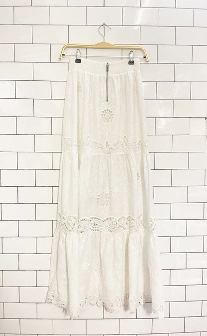 alice + olivia reise eyelet tiered maxi skirt - good market thrift store