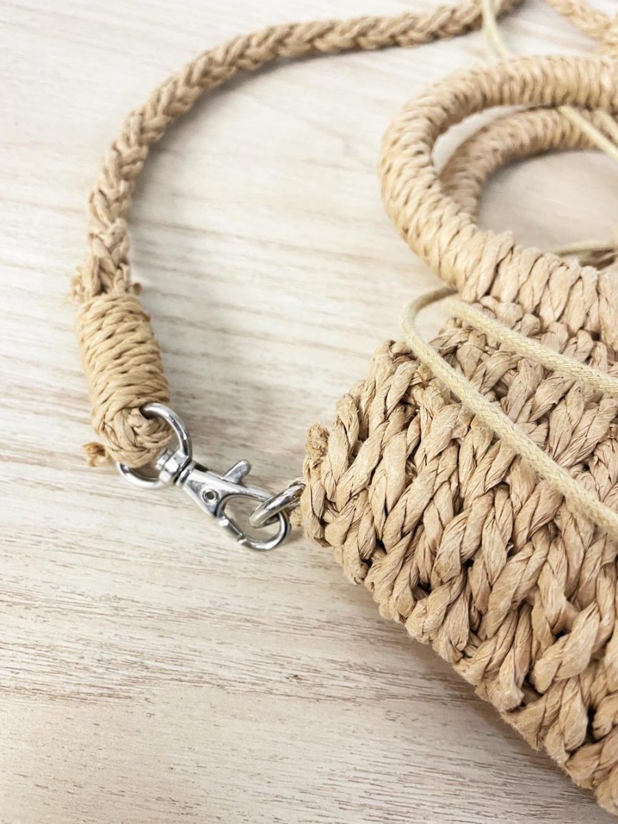 boho straw drawstring lined shoulder bag - good market thrift store