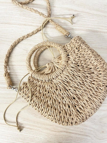 boho straw drawstring lined shoulder bag - good market thrift store