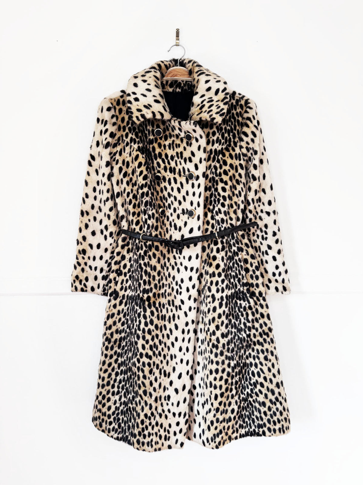 vintage 60s safari faux fur animal print double breasted princess coat | union made | sportowne la france
