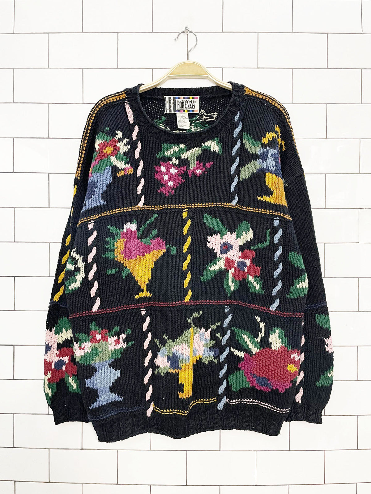 vintage forenza ramie-blend floral heavy knit pullover