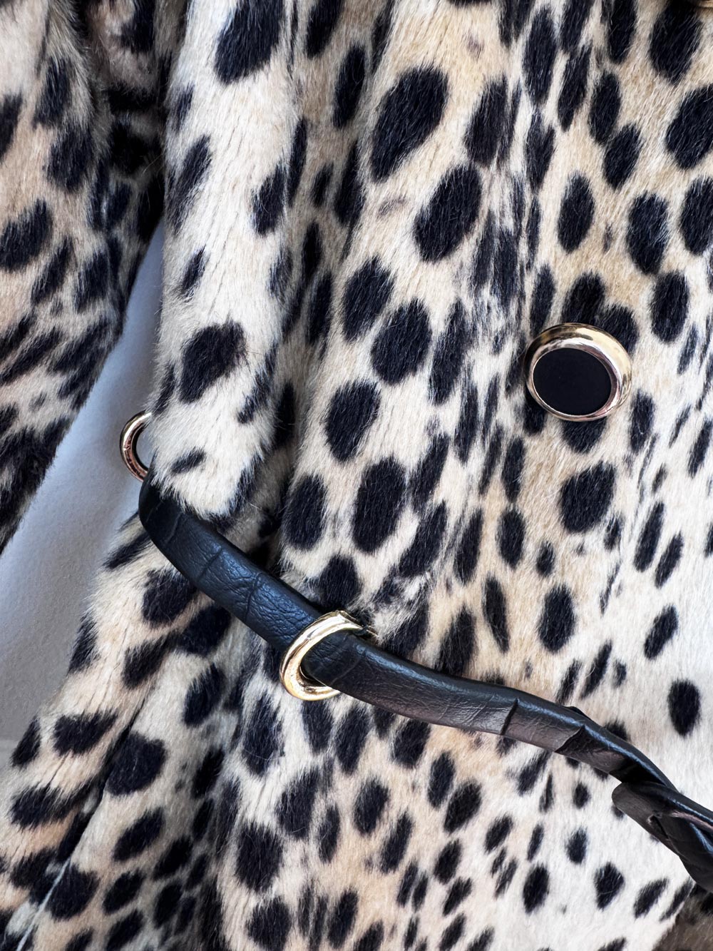 vintage 60s safari faux fur animal print double breasted princess coat | union made | sportowne la france