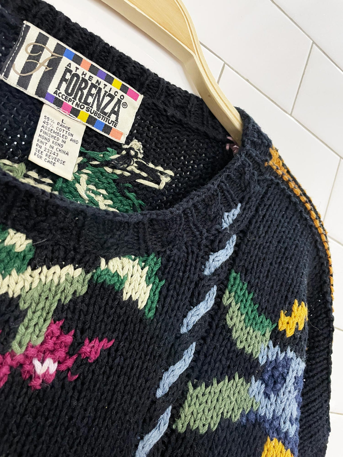 vintage forenza ramie-blend floral heavy knit pullover