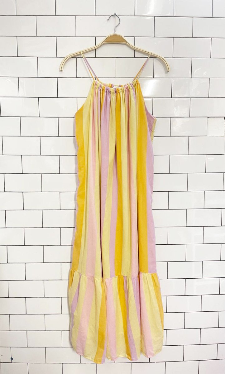 mango niza striped cotton tiered summer midi dress - good market thrift store