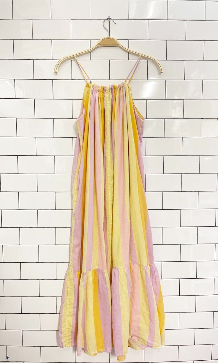 mango niza striped cotton tiered summer midi dress - good market thrift store