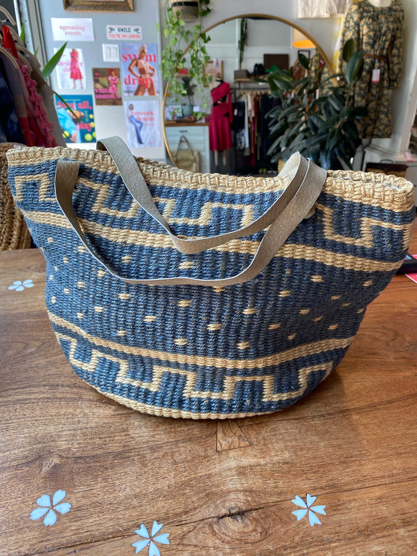 vintage woven sisal market bag