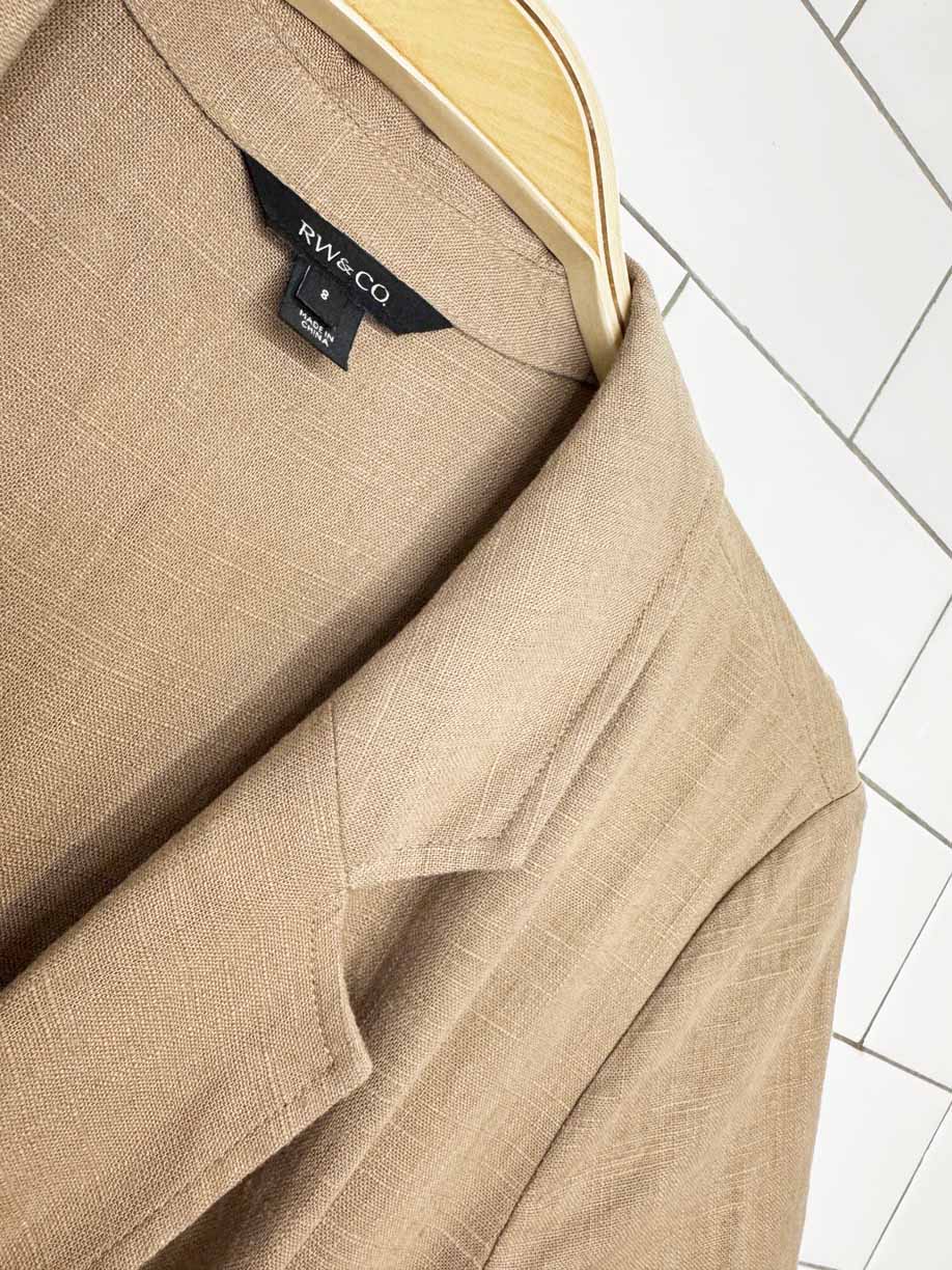 rw&co linen-blend wide leg collared jumpsuit