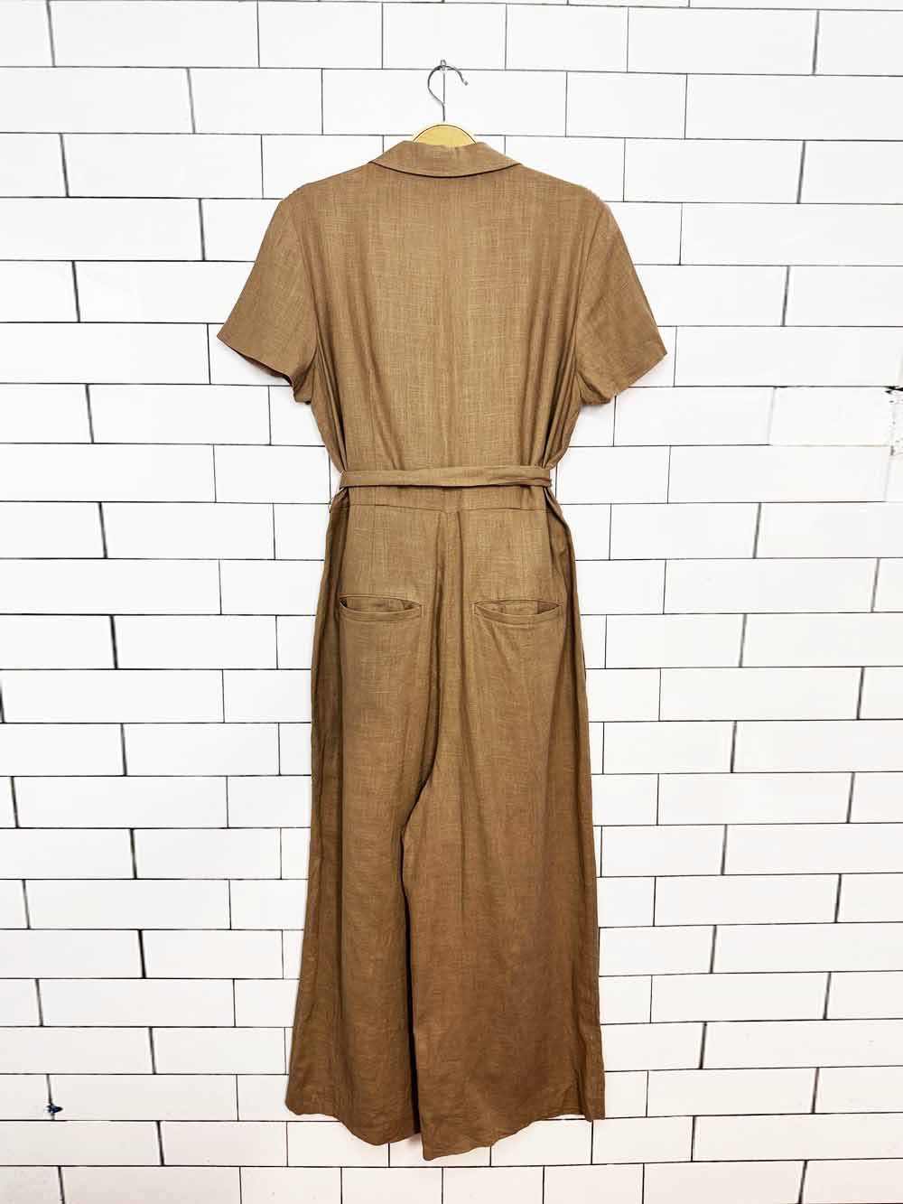 rw&co linen-blend wide leg collared jumpsuit