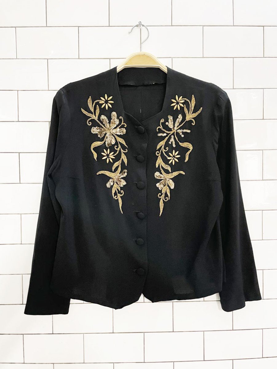 vintage sequin embroidered crepe jacket - good market thrift store