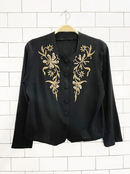vintage sequin embroidered crepe jacket - good market thrift store