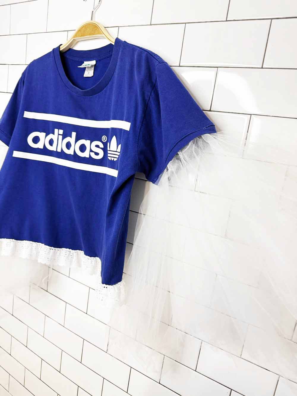 vintage 00s adidas trefoil cropped tee | tulle sleeves + lace hem | rework