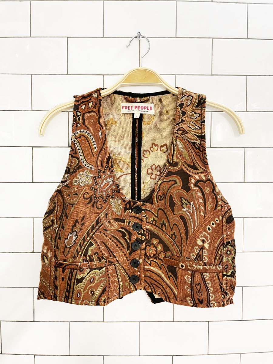 free people paris nights metallic jacquard vest top - good market thrift store