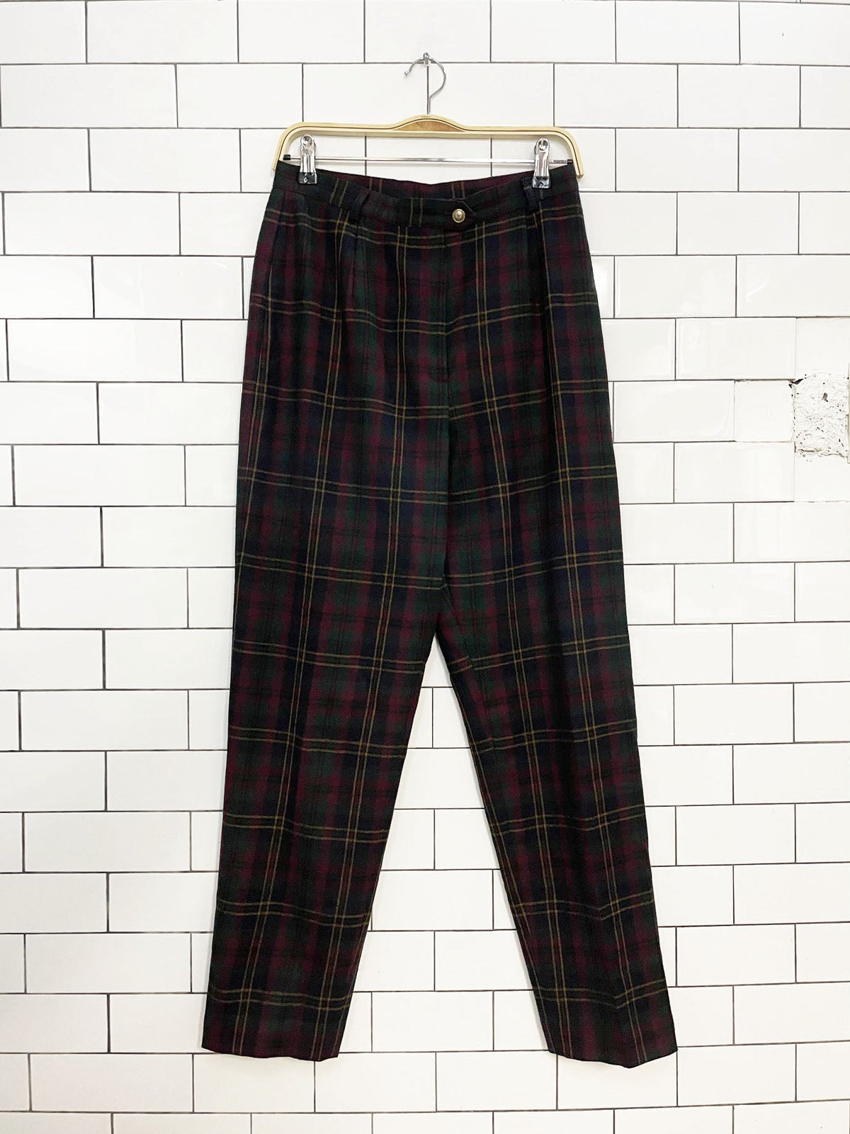 vintage lauren ralph lauren 100% wool plaid pleated trousers | made in usa