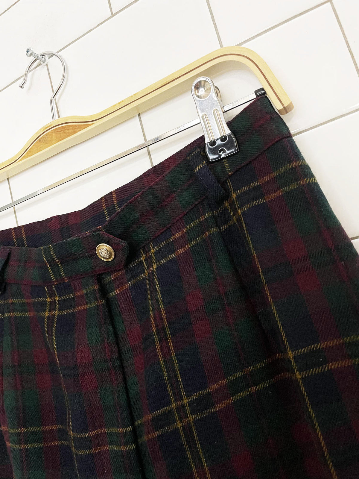 vintage lauren ralph lauren 100% wool plaid pleated trousers | made in usa