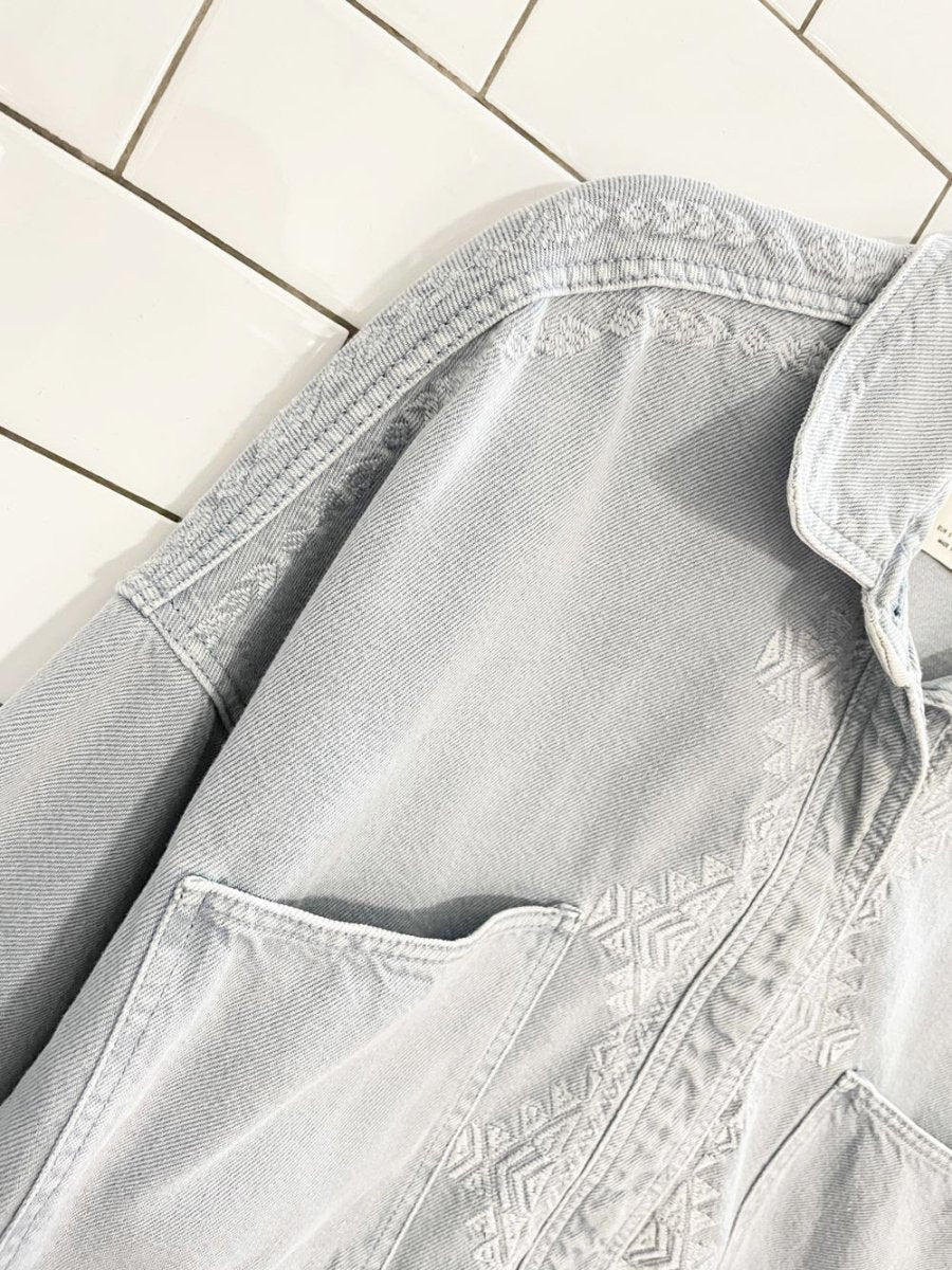 zara minimal boho embroidered denim shirt jacket - good market thrift store