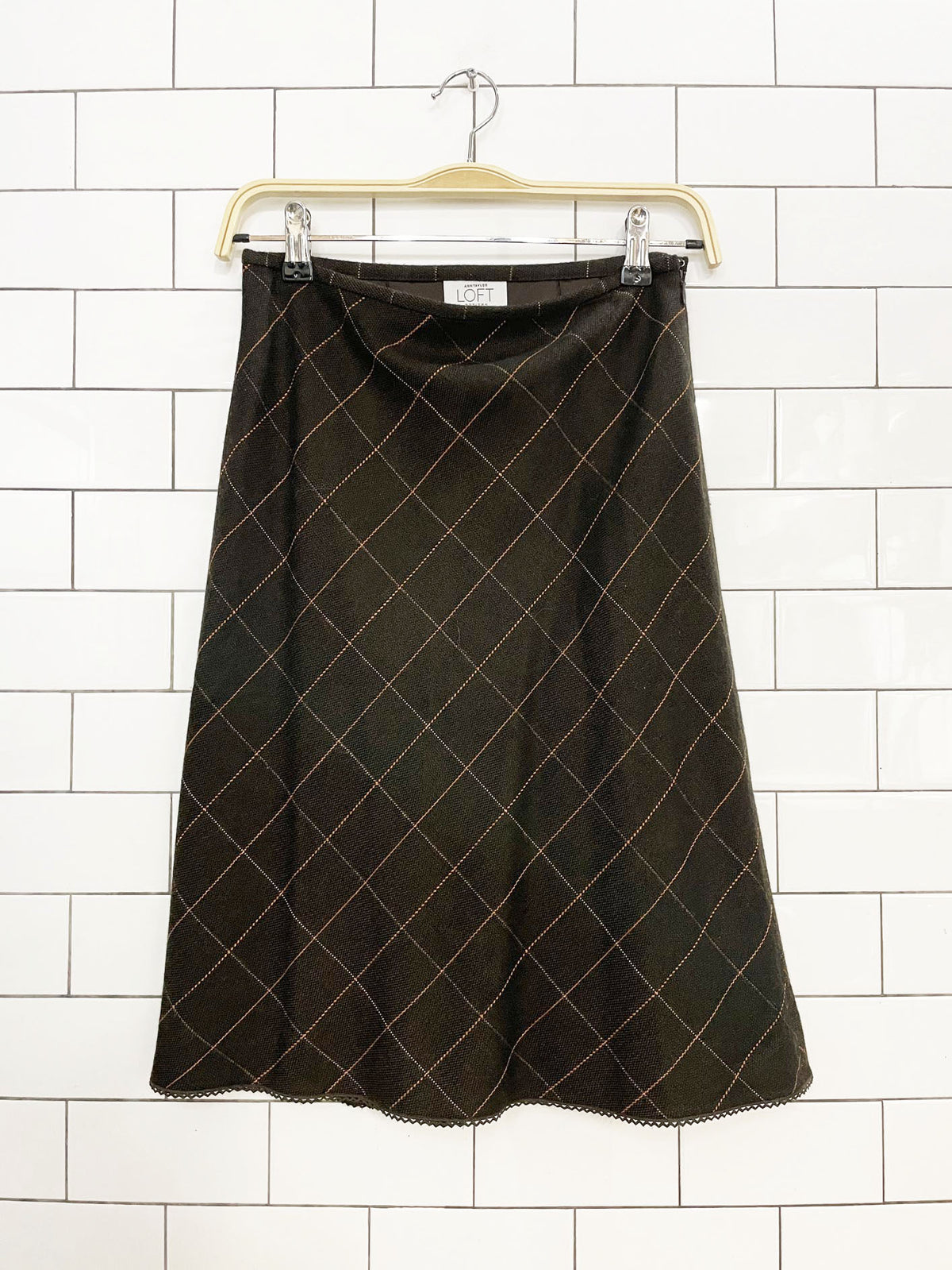 vintage 00s ann taylor wool-blend diamond knee-length skirt | loft