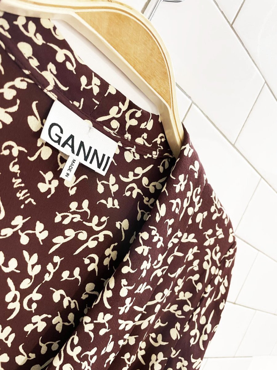 ganni micro floral printed crepe midi wrap dress - good market thrift store