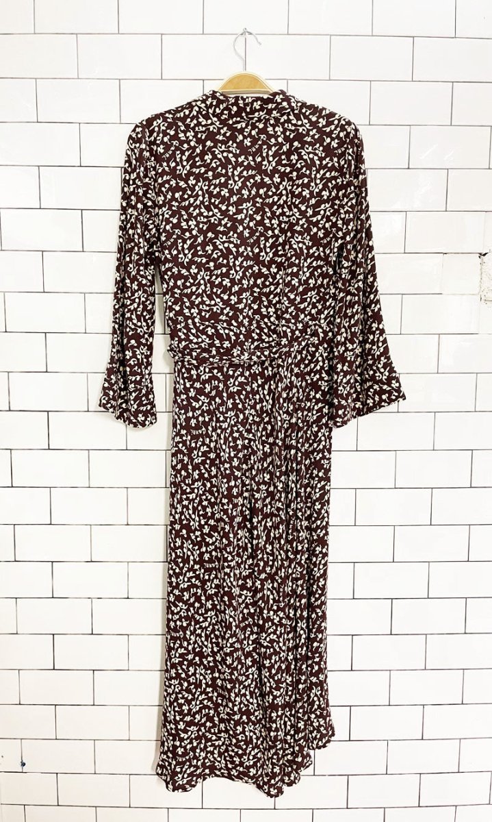 ganni micro floral printed crepe midi wrap dress - good market thrift store