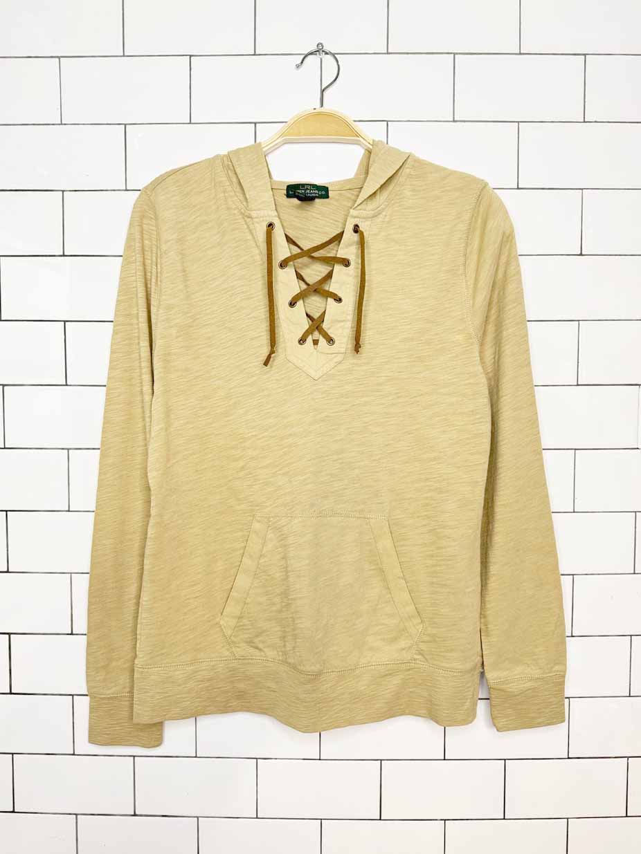 lauren ralph lauren leather lace up hooded long sleeve top