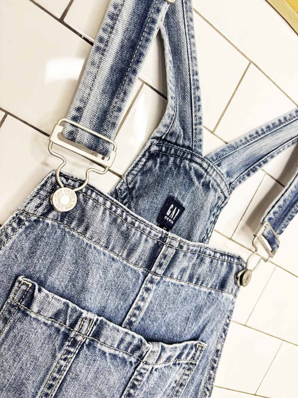 gap raw hem denim overall shorts