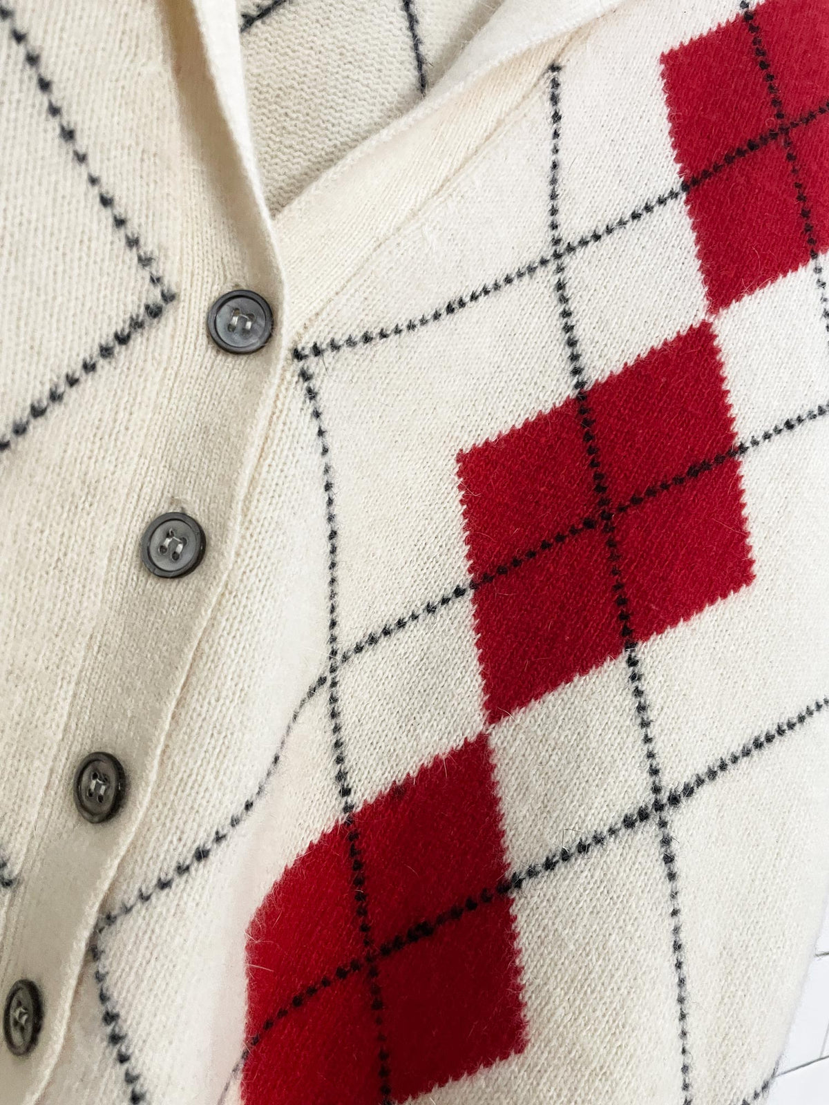 vintage evan-picone wool-angora argyle knit collared cardigan sweater