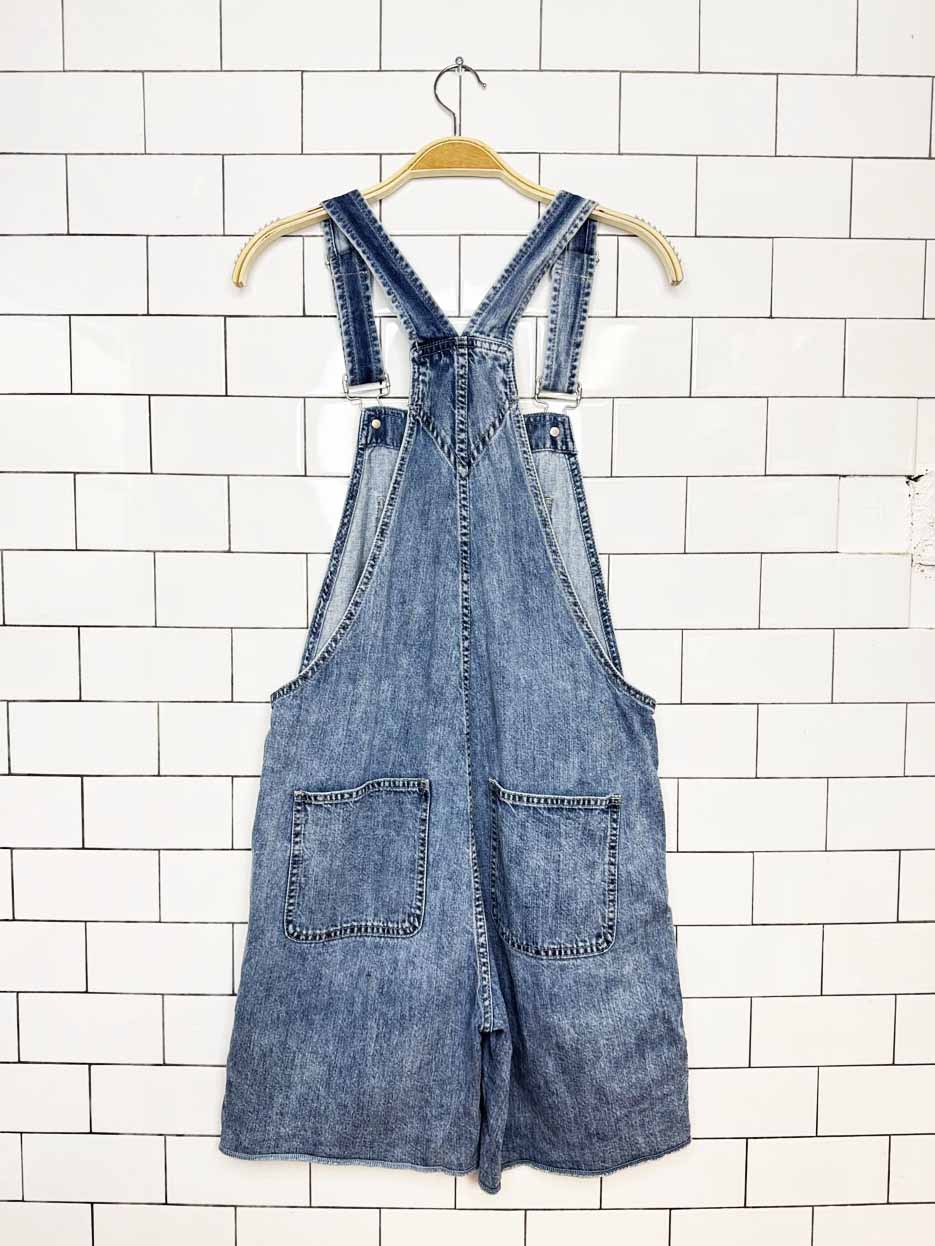 gap raw hem denim overall shorts
