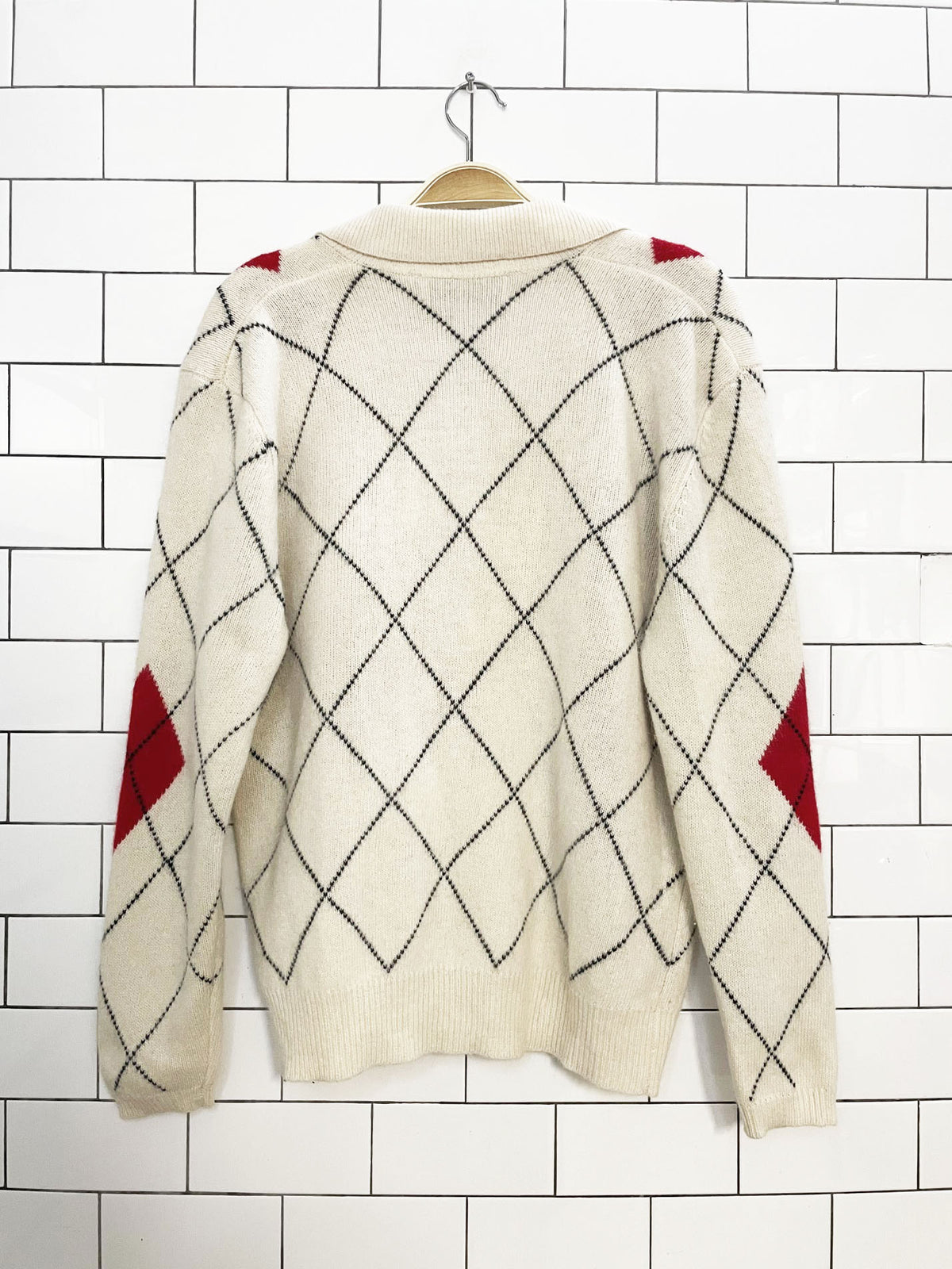 vintage evan-picone wool-angora argyle knit collared cardigan sweater