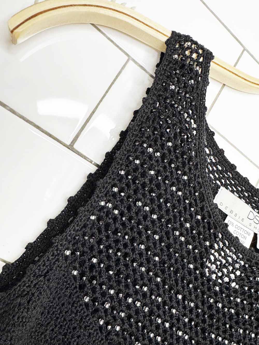 vintage 00s debbie shuchat crochet beaded knit tank top