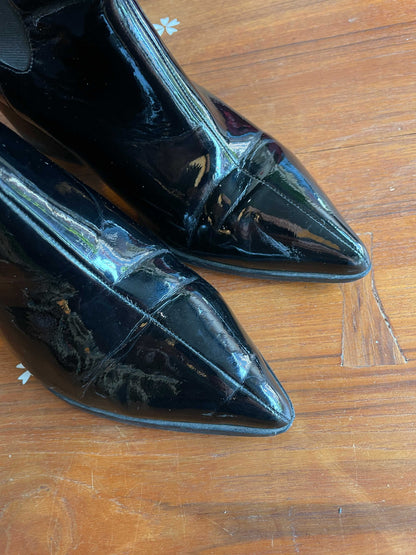 eloquii rockit patent leather heeled boot
