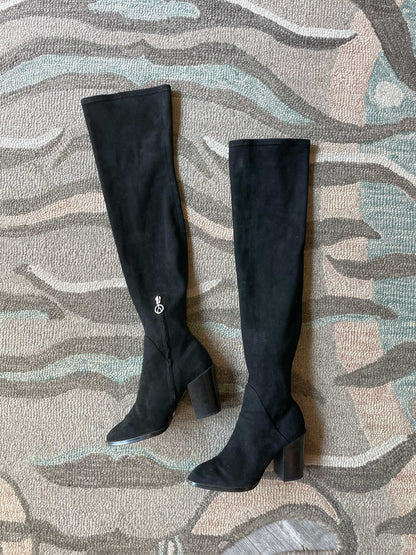 wishbone suede over the knee heeled boots