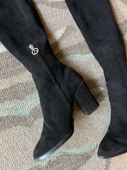 wishbone suede over the knee heeled boots