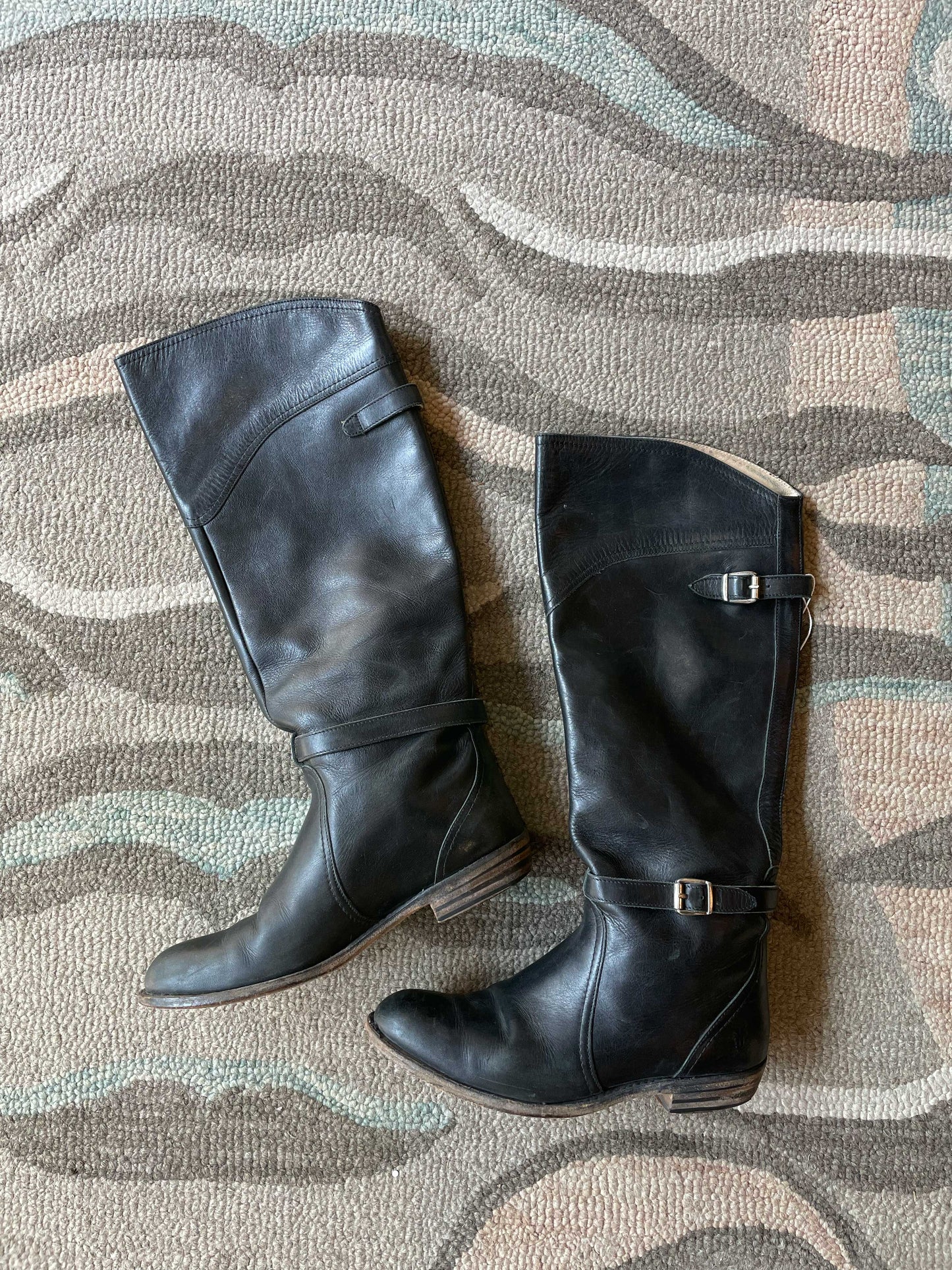frye black leather tall riding boots