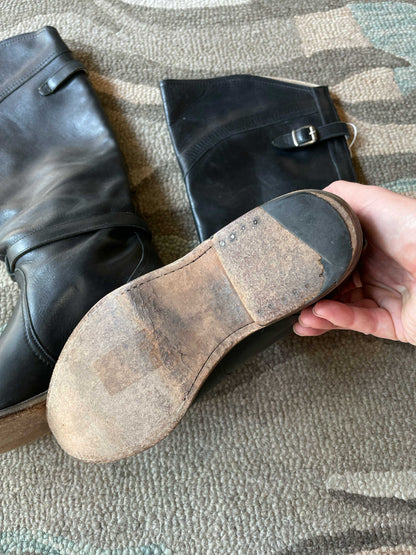 frye black leather tall riding boots