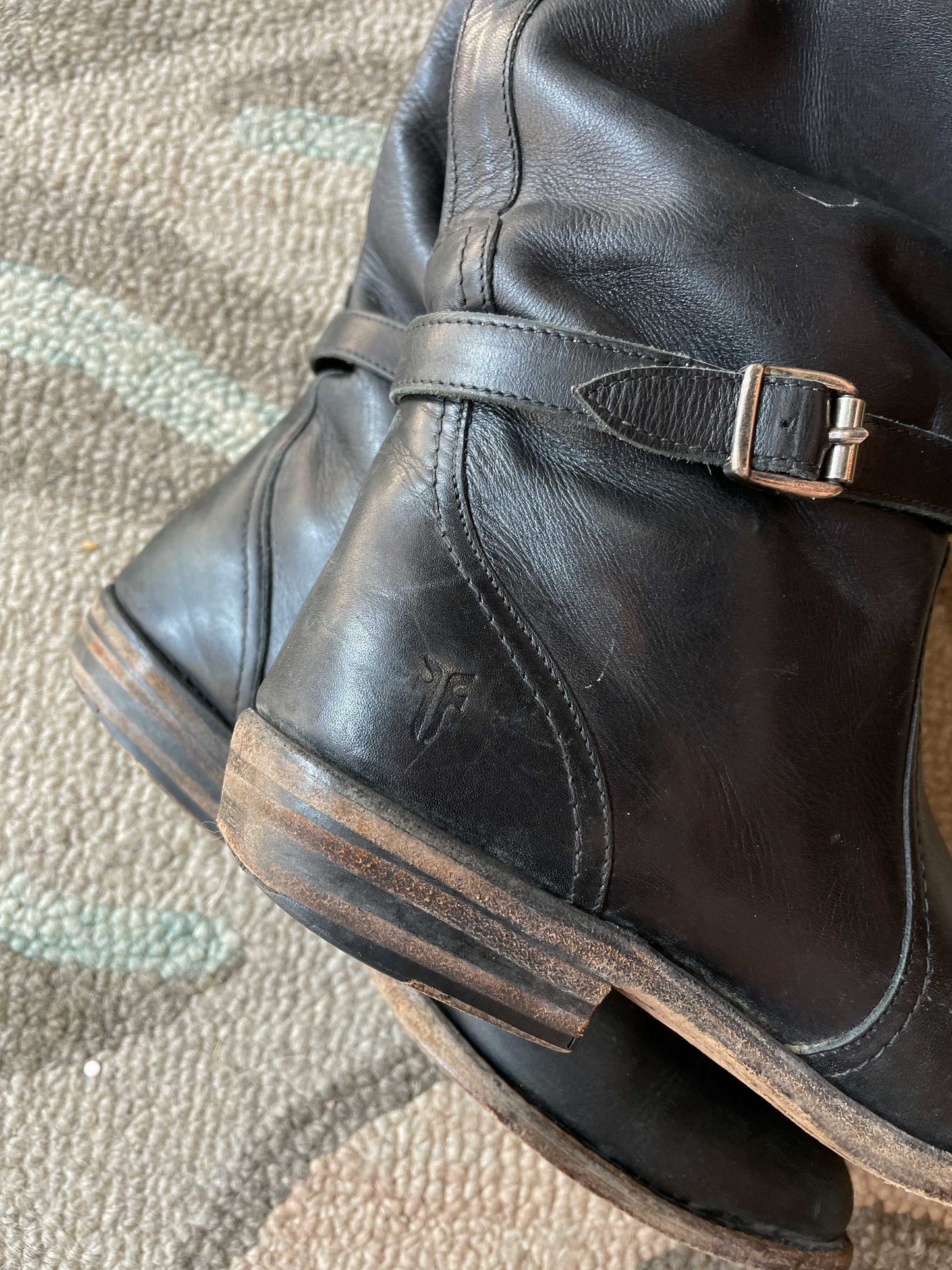 frye black leather tall riding boots