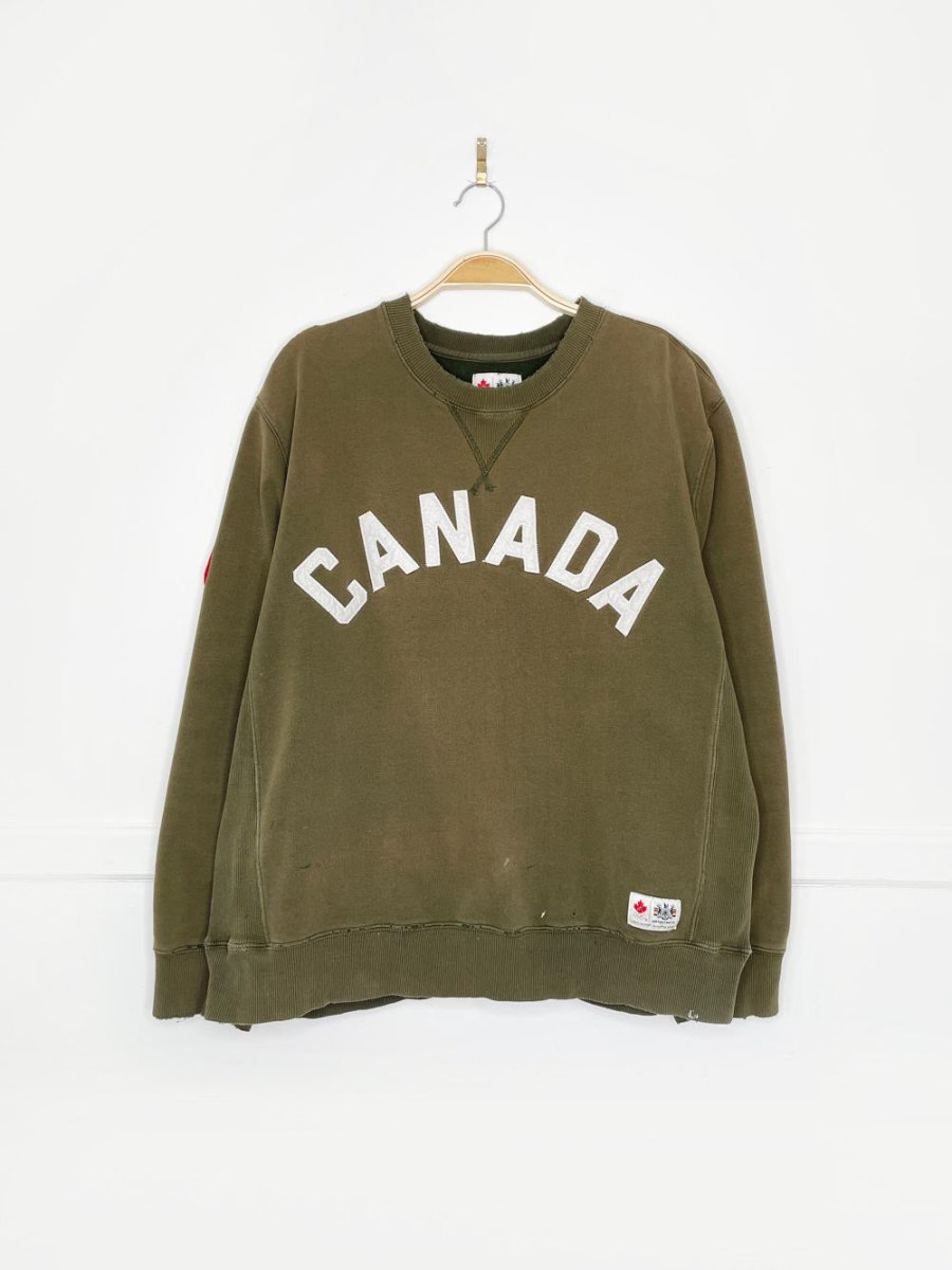 vintage 00s hbc x team canada block letter faded cottage crew - good market thrift store