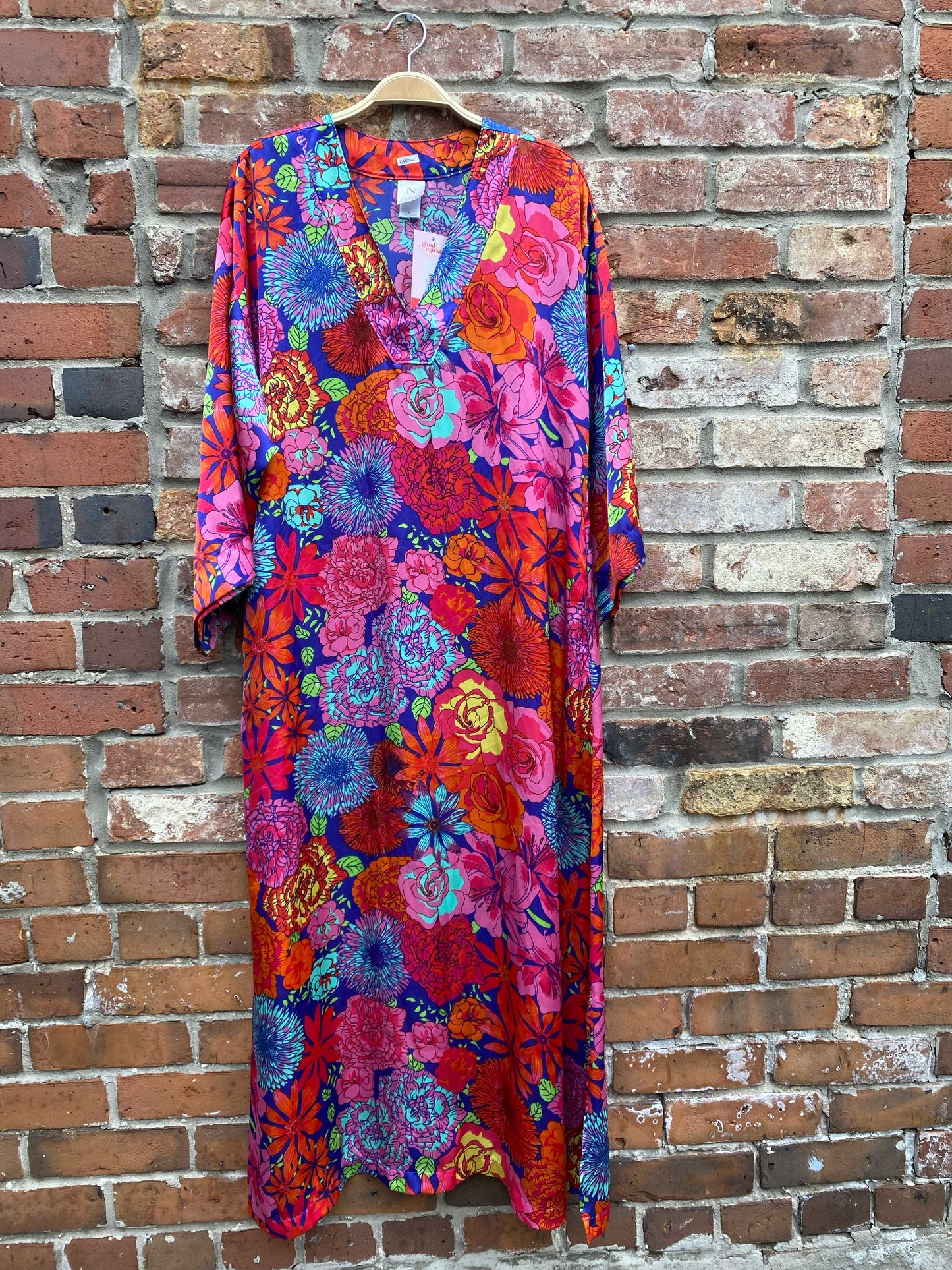 natori matte satin floral caftan
