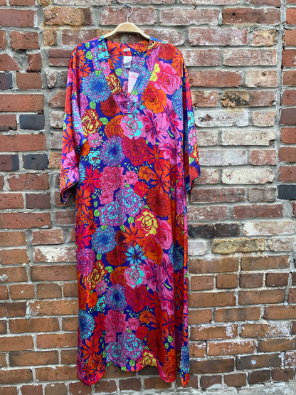 natori matte satin floral caftan