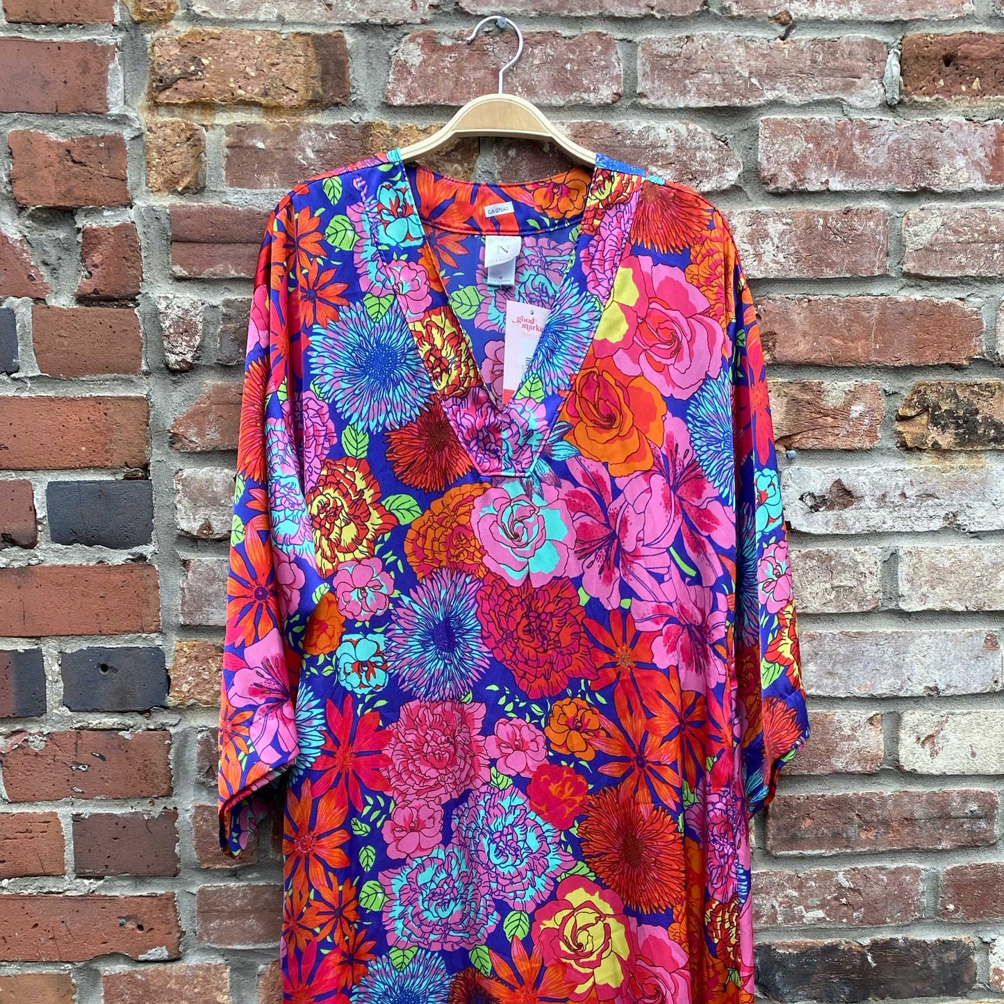 natori matte satin floral caftan