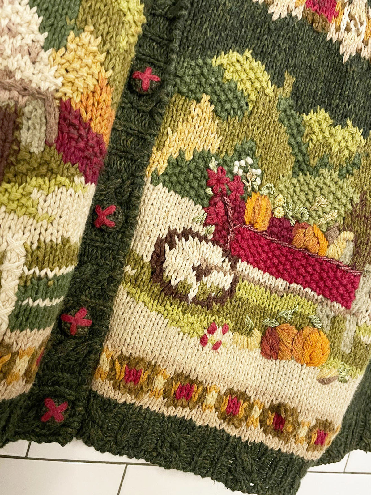 vintage fun-art ramie-blend hand knit autumn cardigan sweater