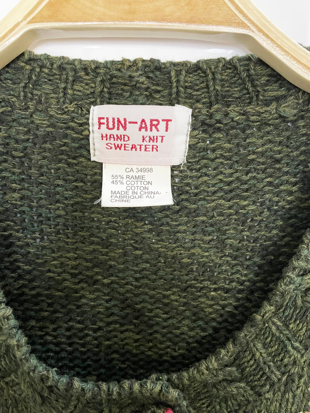 vintage fun-art ramie-blend hand knit autumn cardigan sweater