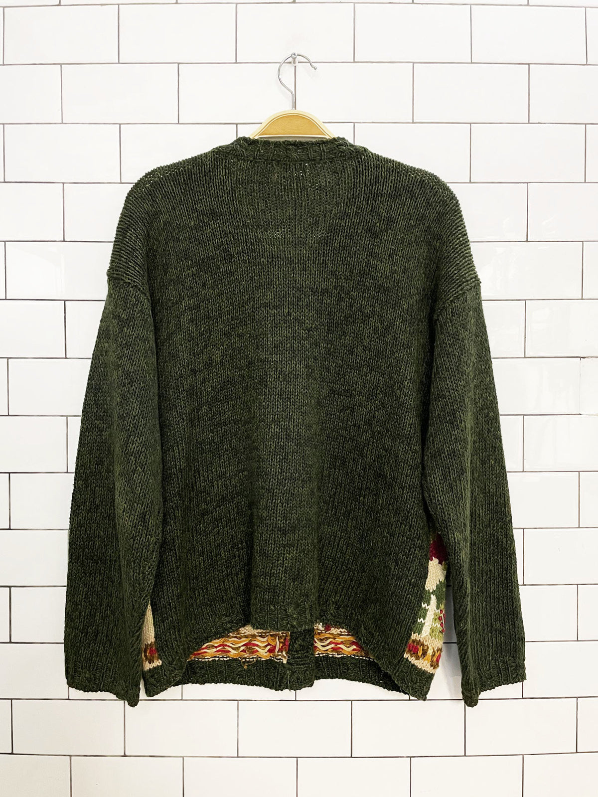 vintage fun-art ramie-blend hand knit autumn cardigan sweater